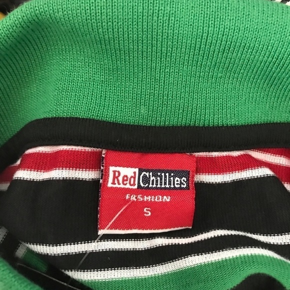 Vintage Red Chillies Green Red Stripe Short Sleeve Polo Shirt - Picture 8 of 8